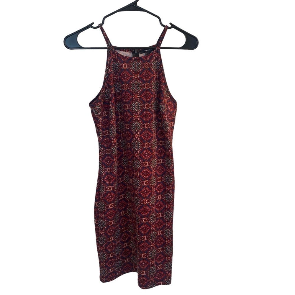 Forever21 Burgundy Printed Strappy BodyCon‎ Stretch Dress Sz M